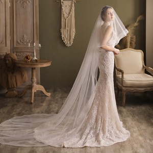 Élégant Simple Long Voile de Tulle avec Peigne Doux Cathédrale Trailing Mariage Voile de Mariée Accessoire - Product Image 2