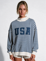 Sweater Mockneck Wanita Bergaris Gaya Barat Polka Dot Katun Fleece Longgar Streetwear Kasual Pullover Atasan