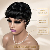 Perruque Courte Pixie en Cheveux Humains, Ondulée et Dégradée, Faite à la Machine, Noire Naturelle pour Femmes, Vente en Gros Usine