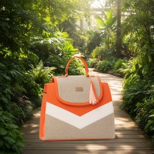 Sac en jute orange pour femme Fana Haven, doublure en toile colorée, fermeture à glissière, sac de shopping - Product Image 2