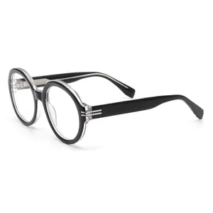 2023 Fashion Safety Glasses Round Full Frame Acetate Metal Decorative Optical Eye Glass For Men And Women Eyeglasses Frames