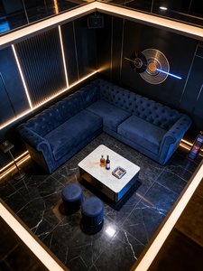 Divano a <span class=keywords><strong>L</strong></span> di Lusso in Velluto con Schienale Trapuntato e Tavolino in Marmo per KTV, Nightclub, Bar, Lounge e Sale VIP - Product Image 2