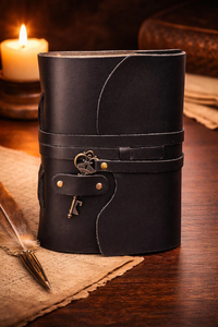 สมุดบันทึกหนังทำมือพร้อมกุญแจล็อค สไตล์วินเทจเรียบง่าย สมุดบันทึกการเดินทาง ของขวัญ สมุดบันทึกงานศิลป์ - Product Image 2