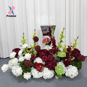 Arreglo Floral de Rosas Artificiales de Seda Rojo Oscuro y Blanco, para Regreso a Clases, Boda, Pasillo, Soporte de Flores para el Suelo, Hecho a Mano - Product Image 1