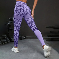 Legging de yoga tricoté sans couture pour femme, style européen, taille haute, effet push-up, motif léopard, amincissant le ventre, pour fitness et sport, personnalisable
