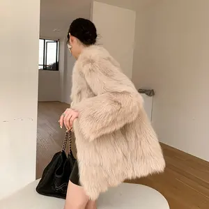2022 Manufacturer Fur Coat With Logo Wholesale Medium-Length Leather Fox Fur Coat Winter Women's Long Coats With Fox Jackets