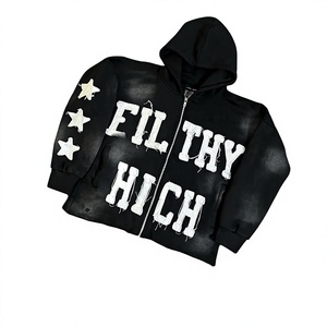 Sudadera con Capucha y Cremallera Filthy Rich para Hombre, Estilo Urbano Oversize, Diseño de Letras en Aplique Azul, Corte Regular, 100% Algodón, Invierno - Product Image 2