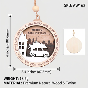 Ornamento Natalizio <span class=keywords><strong>in</strong></span> <span class=keywords><strong>Legno</strong></span> 3D Tagliato al Laser con Auto e Paesaggio Urbano |   Decorazione <span class=keywords><strong>da</strong></span> <span class=keywords><strong>Parete</strong></span> <span class=keywords><strong>in</strong></span> Materiale Naturale - Product Image 3