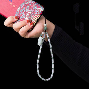 Cordon de téléphone court en jadéite naturelle du Myanmar, style bambou, tressé à la main, style chinois, pendentif féminin en jade <span class=keywords><strong>CG35</strong></span> - Product Image 1