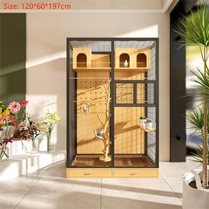 Lồng chim gỗ chắc chắn, kính trong suốt, kiểu nhà chim, lồng chim lớn, lồng chim sang trọng, biệt thự chim năm 2024, khuyến mãi nóng - Product Image 3