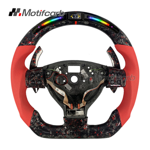 Volant personnalisé en fibre de carbone forgée rouge avec poignées en cuir rouge pour Volkswagen R32 MK5 Rabbit 2008 GTI Golf R Jetta - Product Image 1