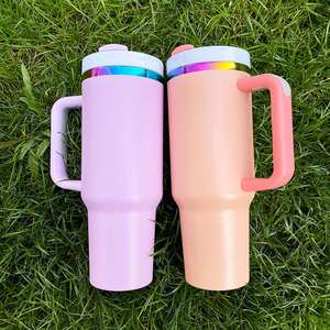 Custom LogoDouble Walled Stainless Steel H2.0 <b>Macaron</b> Engraved 40Oz Powder Coated Rainbow Plated Tumbler - Product Image 4