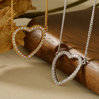 Collar de Plata de Ley S925 con Corazón Hueco para Mujer, Collares de Moda Versátiles y Elegantes, Collar con Colgante