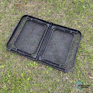 Table de camping pliante en maille avec étagères latérales, support pour barbecue extérieur, utilisation avec un réchaud à charbon de bois - Product Image 2