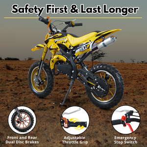 Pegasus Yellow 49CC, moto tout-terrain pour enfants, moteur à deux temps refroidi par air, démarrage manuel, vitesse maximale jusqu'à 40 km/h, pour les acheteurs américains - Product Image 2