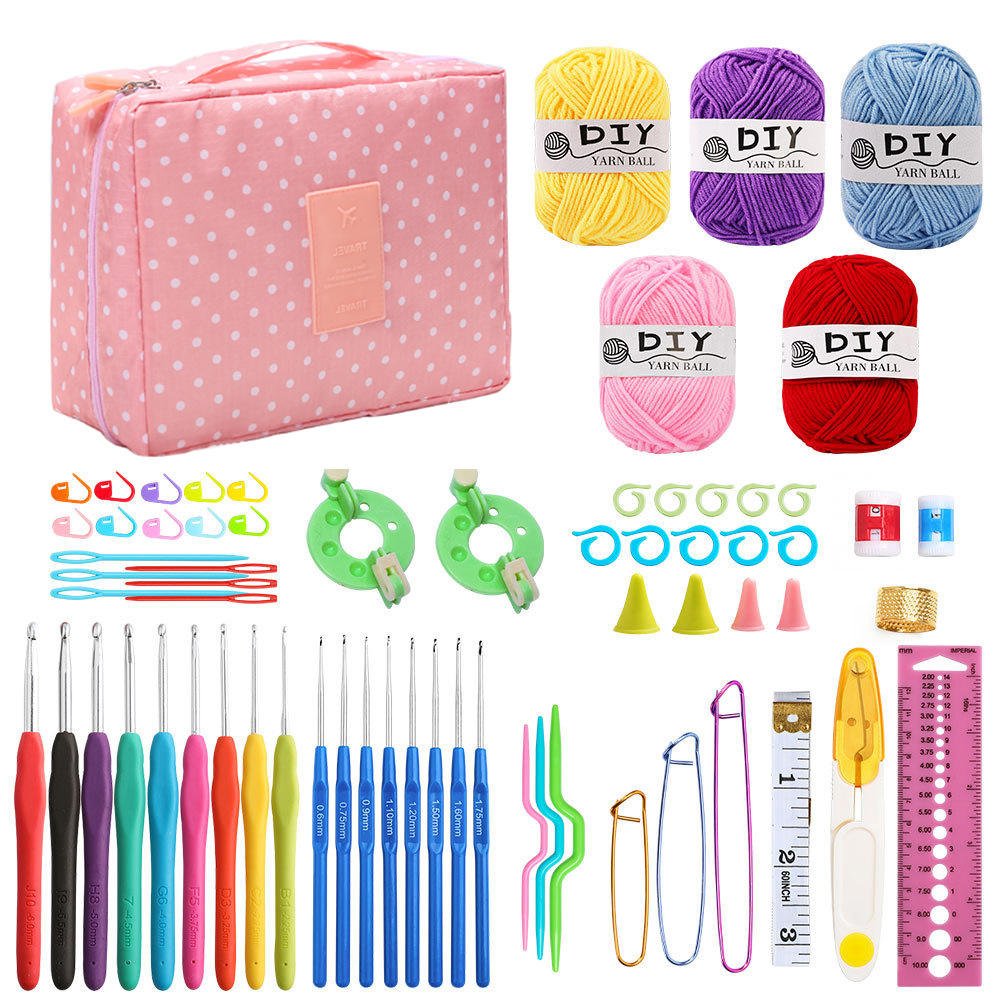03.Pink small dot crochet set + accessories