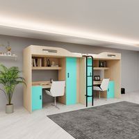 Lit mezzanine pour enfants efficace et peu encombrant avec bureau et armoire pour filles, taille double avec tiroirs, bleu