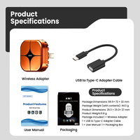 Dongle sans fil 4-en-1 CarPlay Android Auto AirPlay Mirror Cast, adaptateur USB Plug&Play OEM pour voiture, liaison automatique stable à faible latence
