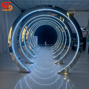 Arco de entrada redondo de acero inoxidable dorado personalizado SMOOTH con luces LED RGB para decoración de eventos de boda - Product Image 1