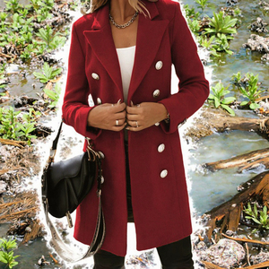 Abrigo Largo Cruzado para Mujer, Color Sólido, Estilo Midi, con Botones al Frente, Casual, para Otoño e Invierno - Product Image 3