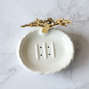 Or blanc Conception <span class=keywords><strong>De</strong></span> Branche D'arbre En Céramique <span class=keywords><strong>De</strong></span> Forme Ovale Savon Plat Pour La Décoration - Product Image 5