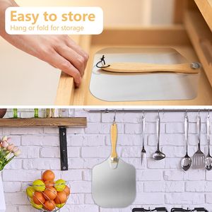 Pelle à pizza en aluminium avec manche en bois pliable 12x14 pouces, idéale pour la cuisson du <span class=keywords><strong>pain</strong></span> <span class=keywords><strong>maison</strong></span> - Product Image 6
