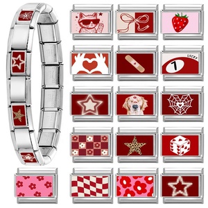 Bracelet en acier inoxydable, série rouge, éléments DIY, multifonctionnel, créatif, simple, design italien, modulaire, à motifs floraux - Product Image 2