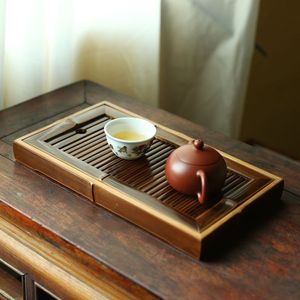 Lacquered bamboo teapot stand, water-storage dry brewing stand, simple square <b>tea</b> <b>tray</b>, bamboo Kung Fu <b>tea</b> set accessories. - Product Image 5