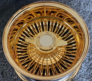 Ruedas Dayton Lowrider 13x7 Rev 100 con radios cruzados, completamente doradas, de 2 barras - Product Image 2