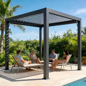 Pérgola Moderna Contemporánea <span class=keywords><strong>3x4</strong></span>, Pérgola 5x5m, Gazebo con <span class=keywords><strong>Techo</strong></span> de Láminas, Sistema de Drenaje, Cubierta para Jardín - Product Image 1