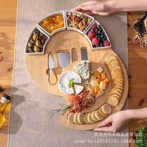 Bandeja de queso de madera maciza con diseño giratorio redondo para servir queso, frutas y verduras - Product Image 2