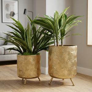 Luxury Embossed Gold Metal Planter with <b>Stand</b> Modern Metal Flower Pot <b>Vase</b> Premium Indoor Outdoor Decorative Plant Holder - Product Image 6