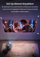 Proyector de 720P con Enfoque Automático TOF, 200 ANSI Lúmenes, Android 11 LED, Soporte Giratorio de 180°, Compatible con 4K para Cine en Casa, Interior y Exterior