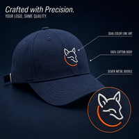 Casquette de baseball unisexe structurée à 6 panneaux, motif renard brodé, bleu marine, calotte mi-haute, visière pré-courbée, certifiée CE, pour usage quotidien