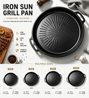 Plaque de cuisson Sun Ray Grill sans revêtement, en fer nitruisé, avec deux poignées, pour la cuisson de steaks à la maison, les barbecues, le camping en plein air, 28 cm, 34 cm