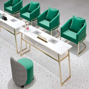 Muebles de Salón de Alta Gama, <span class=keywords><strong>Mesa</strong></span> de Manicura <span class=keywords><strong>con</strong></span> Textura de Mármol Blanco, <span class=keywords><strong>con</strong></span> Estante de Almacenamiento y Doble Orificio de Aspiración - Product Image 2