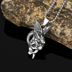 Yunnique – collier avec pendentif en acier inoxydable en forme de crâne de Dragon, bijoux pour hommes, cadeau, Design Animal, Style rétro, chaîne de 3mm - Product Image 2