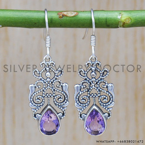 ต่างหูพลอยอเมทิสต์เครื่องประดับแฮนด์เมด925เงินสเตอร์ลิงสำหรับผู้หญิงต่างหูละเอียดเครื่องประดับเงินขายส่งจำนวนมาก - Product Image 2