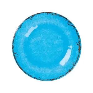 新品定制标志复古纯蓝色涂层塑料餐盘三聚氰胺碗盘