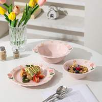 Service de vaisselle en céramique JM, peint à la main, émaillé et gaufré, design tulipe, vaisselle occidentale de haute qualité pour la maison