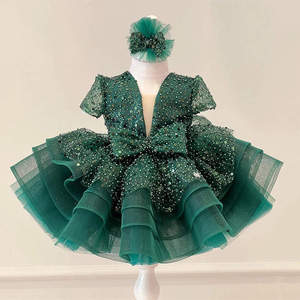 Abito da Principessa Vintage da <span class=keywords><strong>Bambina</strong></span> in Tulle e Paillettes a Maniche Lunghe per Matrimonio Festa di Compleanno - Product Image 4