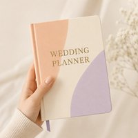 Carnet de planification de mariage personnalisé, couverture rigide, crème pêche lavande, motif abstrait, blocs de couleur, marque-page ruban doré, OEM en gros