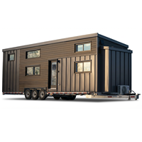 Maison conteneur compacte entièrement équipée sur roues, préfabriquée, mobile, en panneaux sandwich d'acier pour usage extérieur