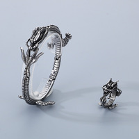 Ensemble bague et bracelet pour homme style ethnique chinois en acier inoxydable, motif dragon torsadé, bijoux de mode, vente en gros