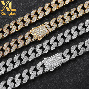 Fashion Hip Hop Jewelry 14K Gold Plated Miami Cuban Necklace Spring Clasp 12mm Bling CZ <b>Iced</b> <b>Out</b> Cuban Link <b>Chain</b> - Product Image 3