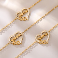 2024 à la mode polyvalent ensemble de bijoux en acier inoxydable plaqué or maman amour Zircon lettre clavicule collier Bracelet pour les femmes
