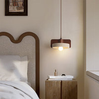 Suspension de restaurant style nordique, abat-jour en pierre, cadre en bois, design lustre en fil de pêche, lumière chaude 3000K, commande par interrupteur, pour la maison