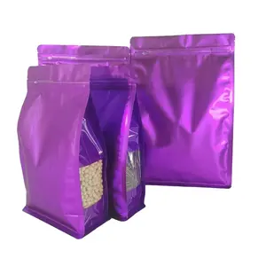 Zip Lock Packaging Coffee Beans Tea Packing Bags Zipper Bag Food Grade Aluminum Matt Flat Bottom Plastic Gravure Printing Purple