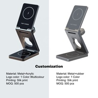 Chargeur Cube Pliable 3-en-1 en Alliage d'Aluminium Personnalisé OEM 15W avec Charge Rapide PD/QC, Port Type-C et Support de Charge Sans Fil Multi-Appareils