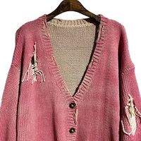 Tricot à motif rayé surdimensionné personnalisé Cardigan rose d'hiver à la mode pour hommes et femmes